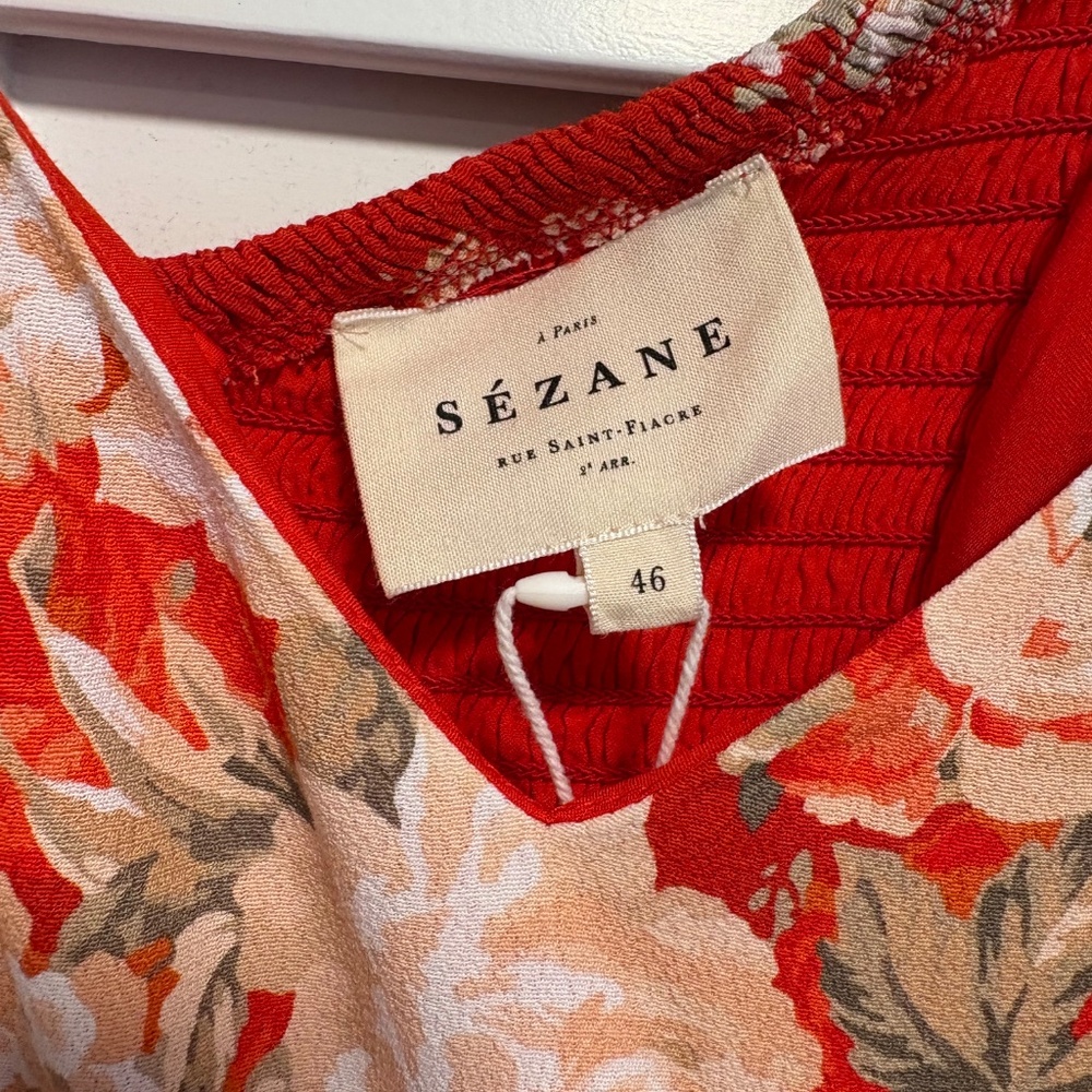 Sezane Alessia Dress Red Floral - Size 14 - Picture 3 of 9